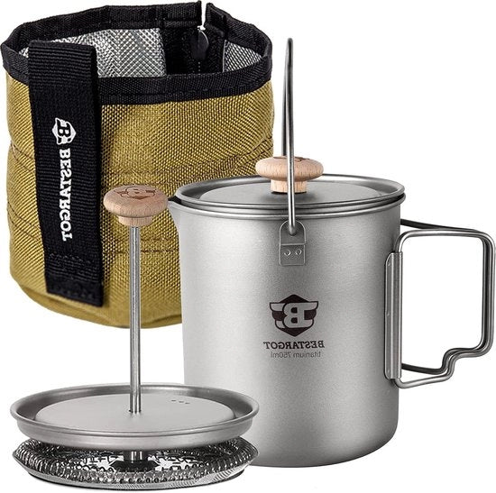 Pentola da Campeggio in Titanio - 750 ml Massimo French Press Servizio da Campeggio - Grande Capacità - Leggero e Portatile