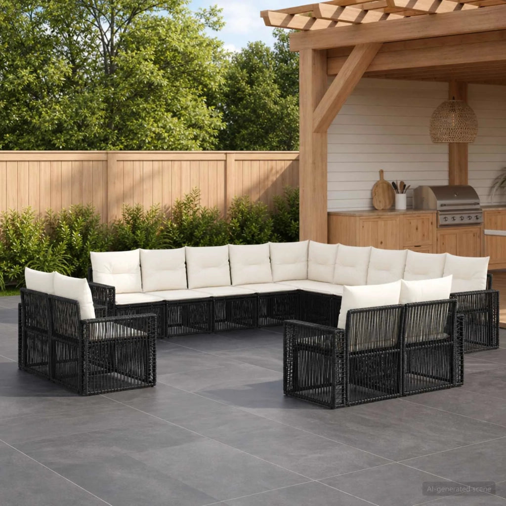 Set Divano da Giardino 13 pz Nero e Bianco Crema polyrattan 3435304