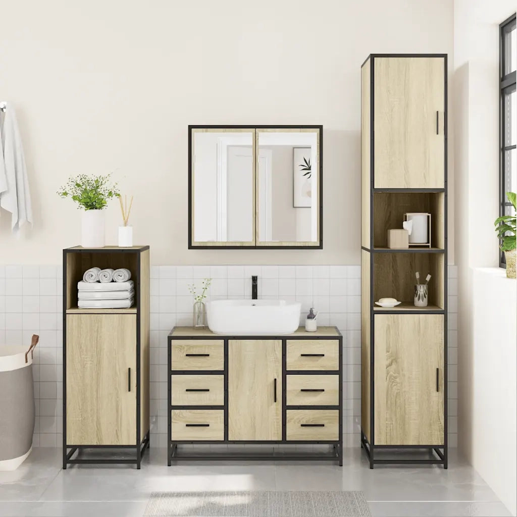 Set Mobili da Bagno 4 pz Rovere Sonoma in Legno Multistrato 3301201