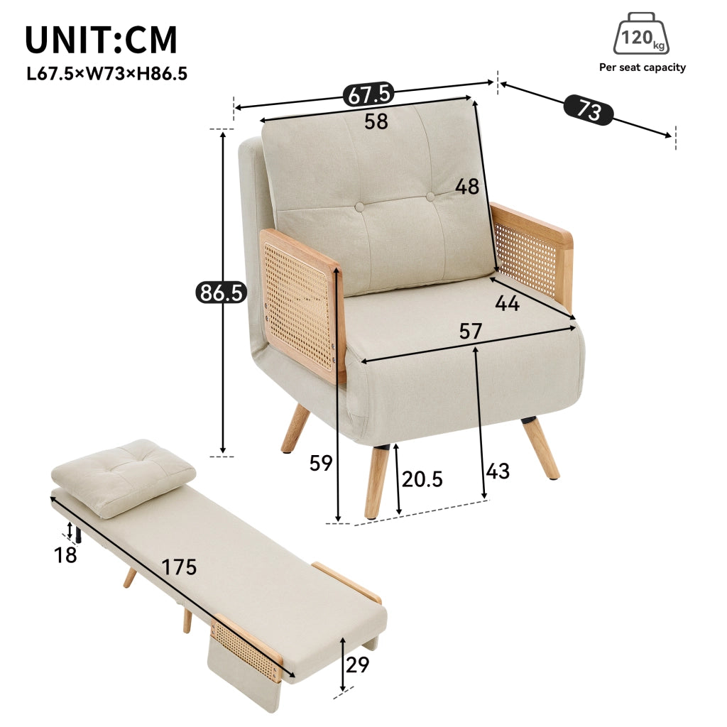 Poltrona letto 3 in 1 con funzione letto, reclinabile a scomparsa e letto per gli ospiti, poltrona imbottita con schienale regolabile in 5 posizioni e