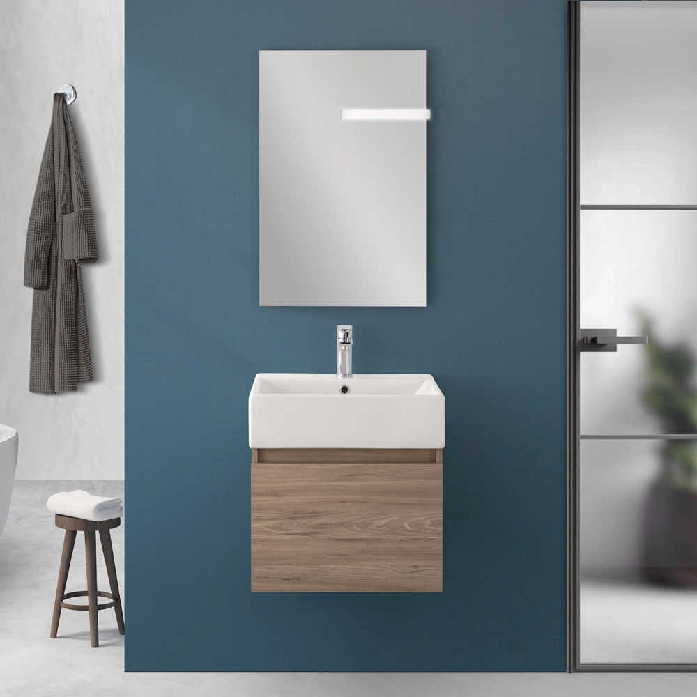 Mobiletto bagno sospeso 50 cm salvaspazio rovere 1 anta Kira