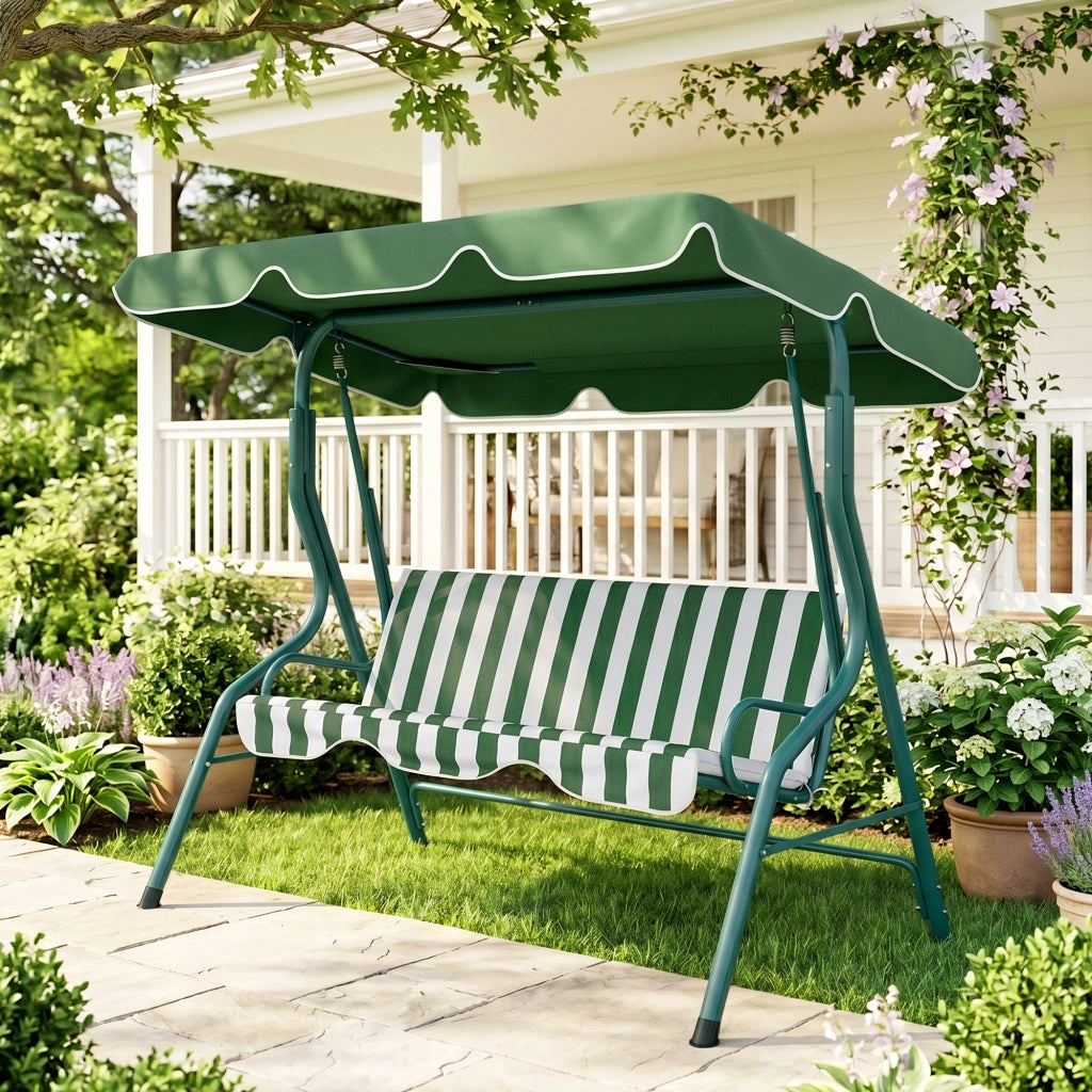Sedia a dondolo da giardino con tenda ¨C Minimal ¨C Verde, acciaio, 170x110x153 cm