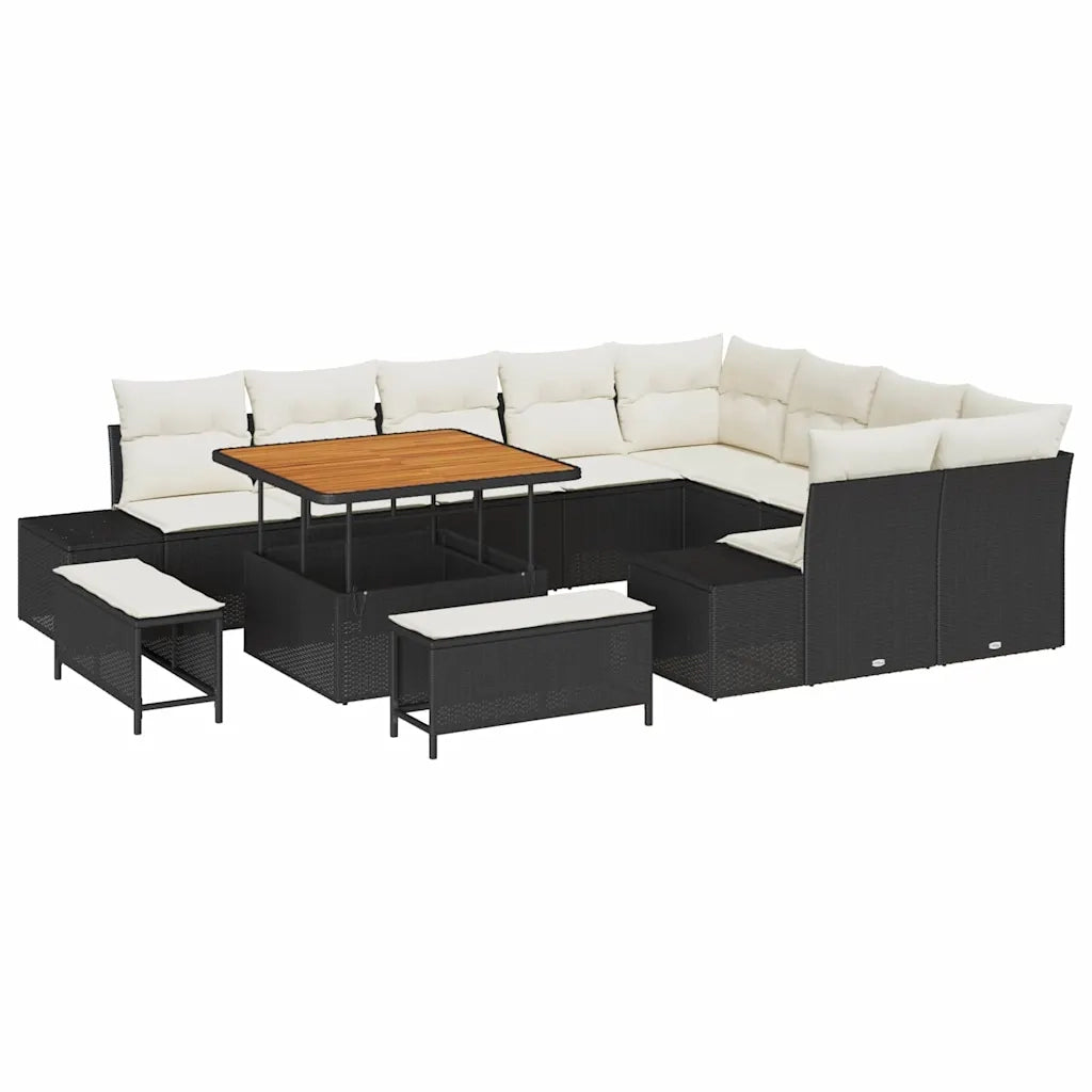 Set Divano da Giardino con cuscino 12 pcs Nero Poly Rattan