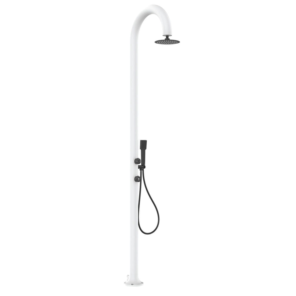 SINED Doccia Bianca In Alluminio Luna Con Doccino Mobile per Acqua Calda e Fredda Soffione Rotondo Doppio Attacco Inferiore e Laterale Ugelli Anticalcare LUNA ALU D BIANCA