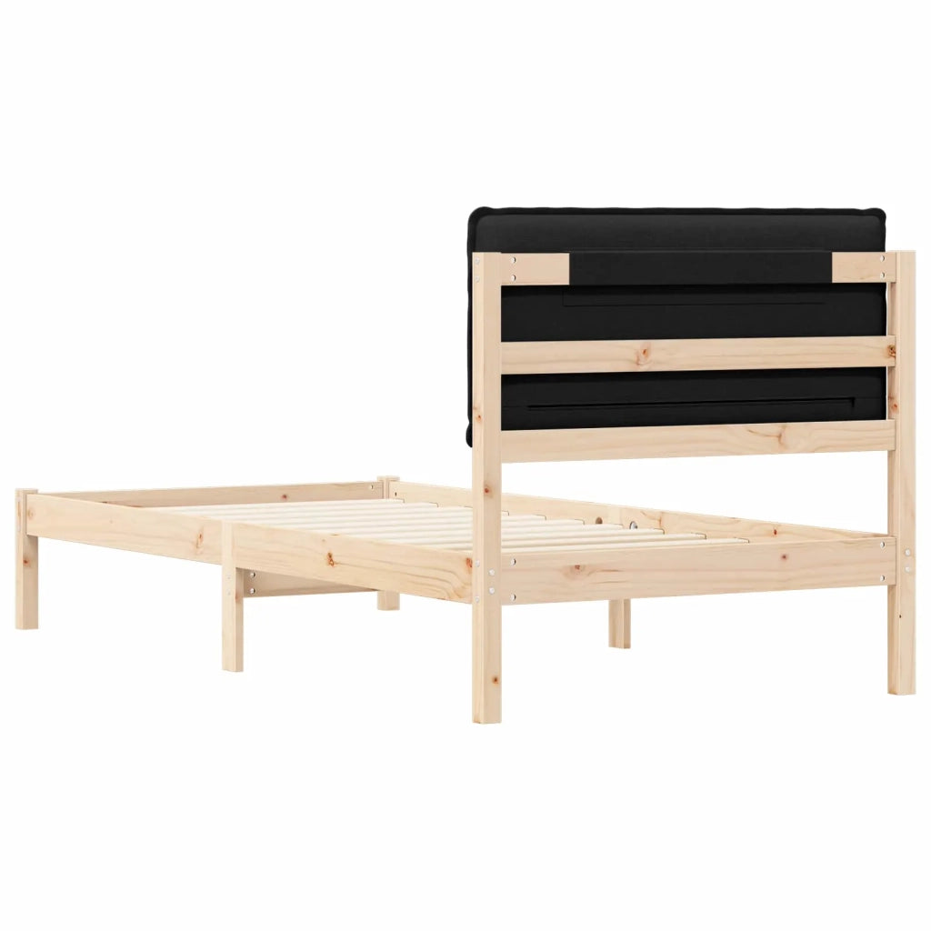 Letto singolo | Letto per adulti | Letto con Testiera Rivestita Nero 90 x 200 cm