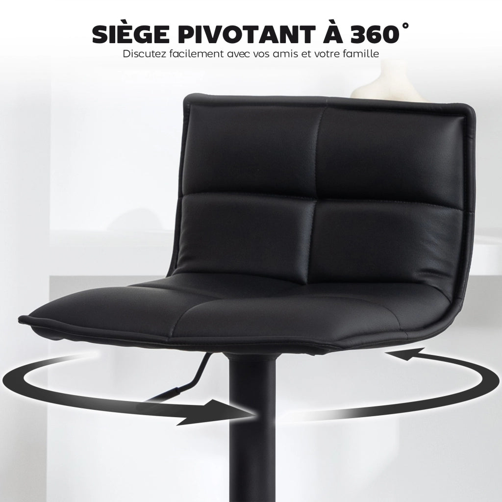 Sgabello da Bar Regolabile ¨C Xylo ¨C Set 2 Pezzi Seduta Girevole PU Nero 44x45x85-106cm