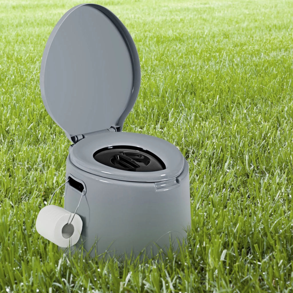 Toilette da viaggio portatile per esterni leggera con secchio interno rimovibile-supporto per carta igienica rimovibile Grigio