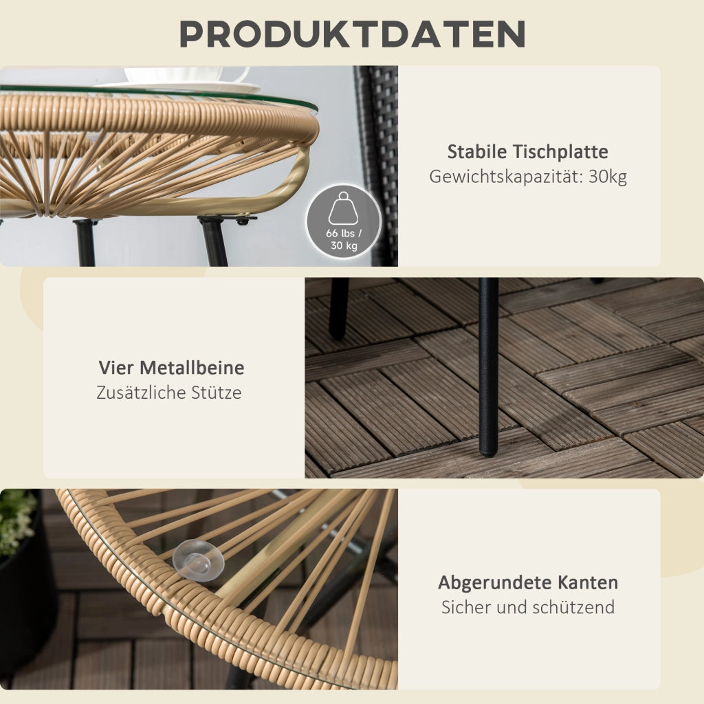 Tavolino da bistrot, tavolo rotondo da giardino, tavolino laterale in rattan, per patio, balcone, nero+beige, 50 x 50 x 50 cm