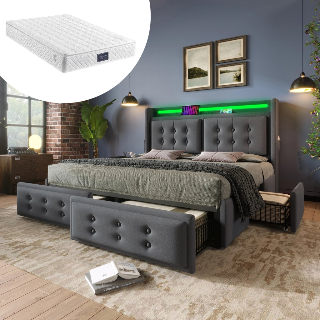 letto imbottito cotone lino grigio 140x200 cm