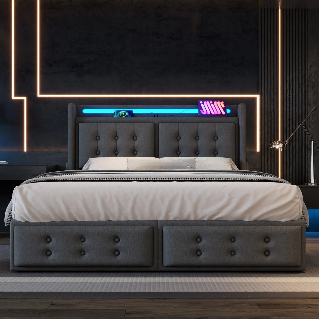 letto imbottito cotone lino grigio 140x200 cm