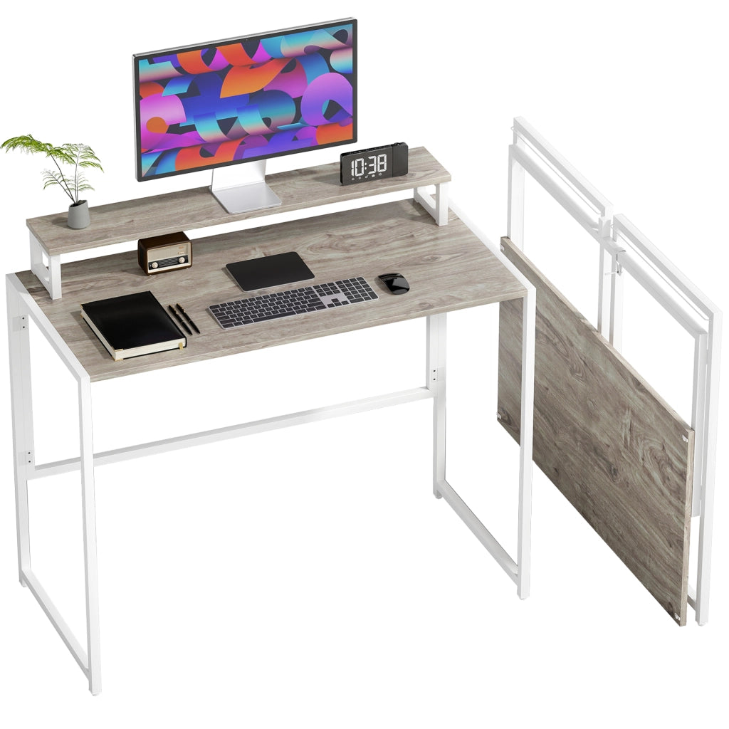 Scrivania computer pieghevole con supporto monitor ¨C Xylo ¨C Legno naturale 100x48x87,5cm