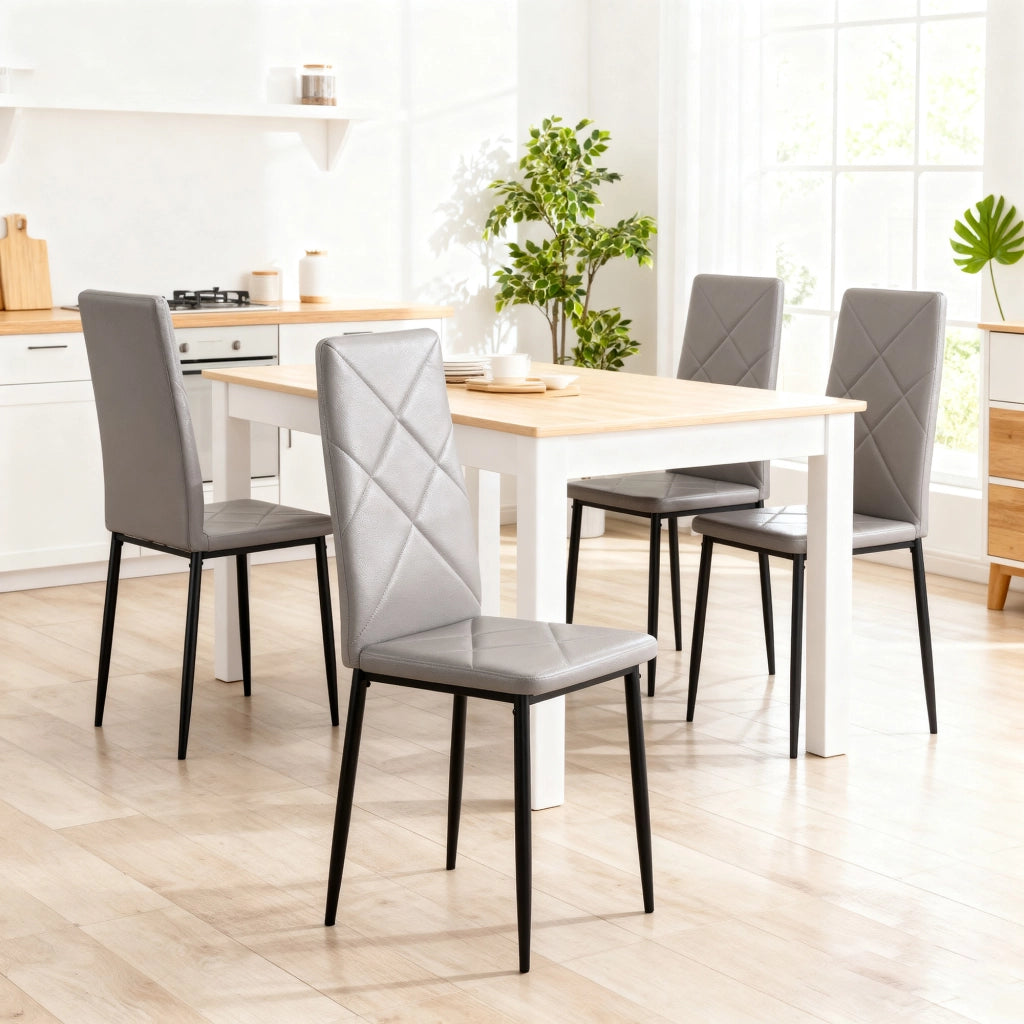 Set 4 Sedie da Pranzo Imbottite ¨C Xylo ¨C Similpelle Grigio Gambe Metallo Schienale Alto 41x50x97cm