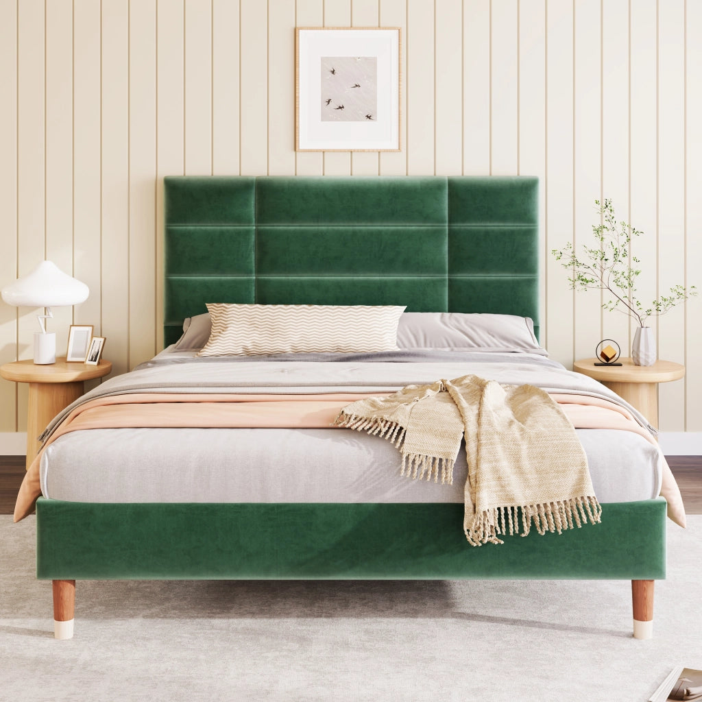 letto imbottito velluto verde 140x200 cm