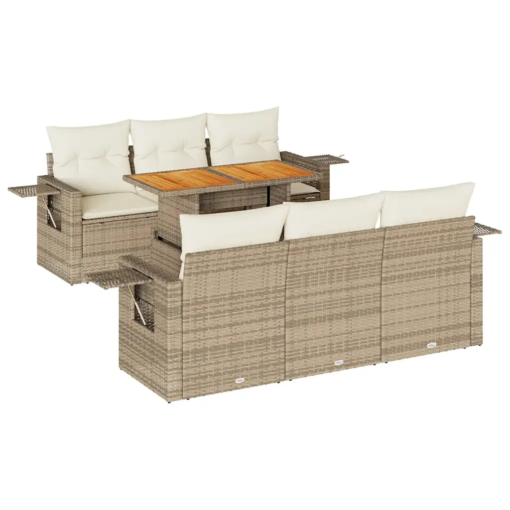 Set Divani da Giardino 7 pz con Cuscini Beige in Polyrattan 3327110