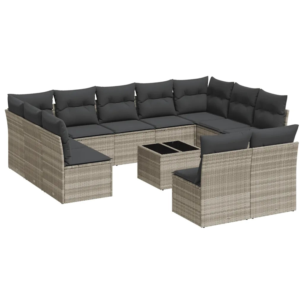 Set Divano Giardino 12 pz con Cuscini Grigio Chiaro Polyrattan