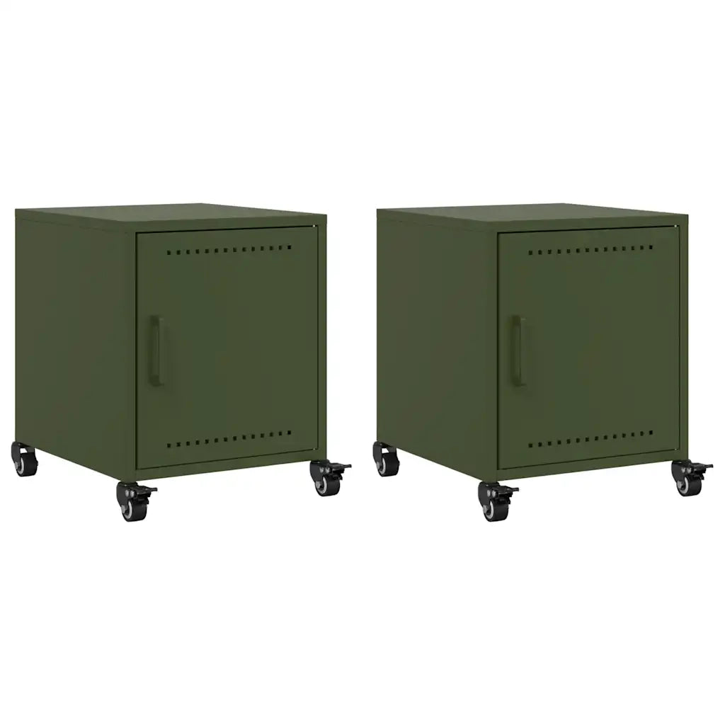 Comodini 2 pz-Set di 2 Tavolino da notte Verde Oliva 36x39x43,5 cm in Acciaio 324375