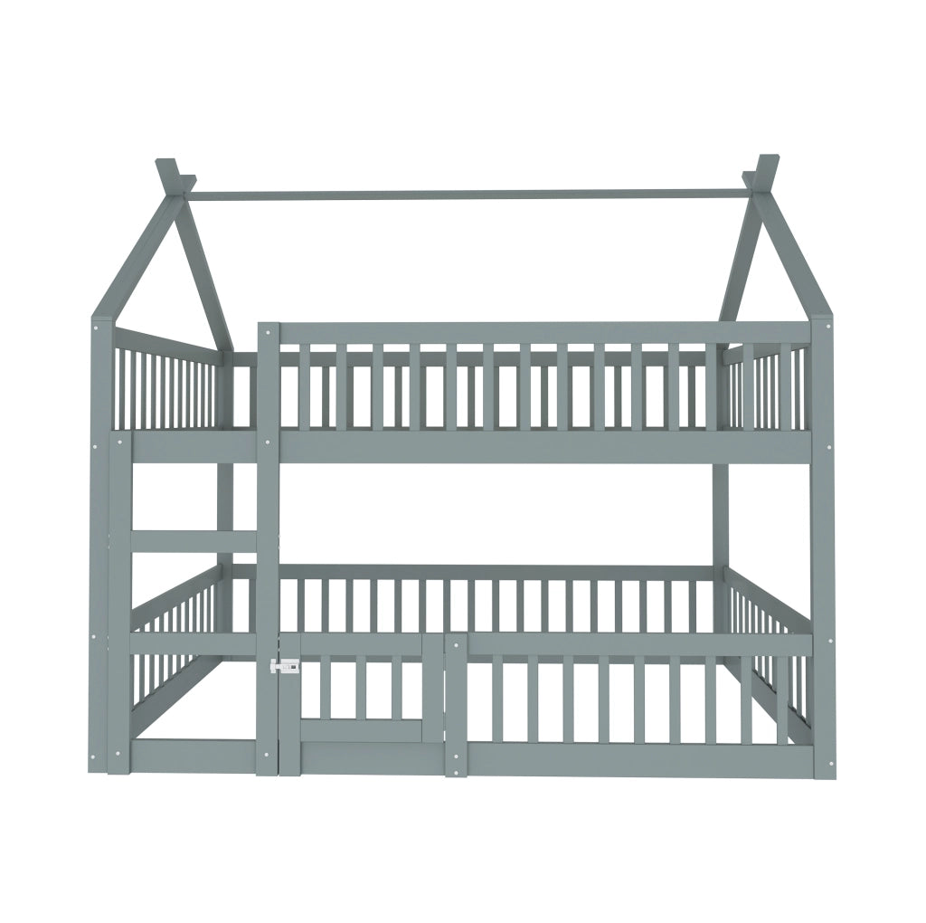 Letto a castello per bambini 140x200 cm con scala; design alto e basso; grigio