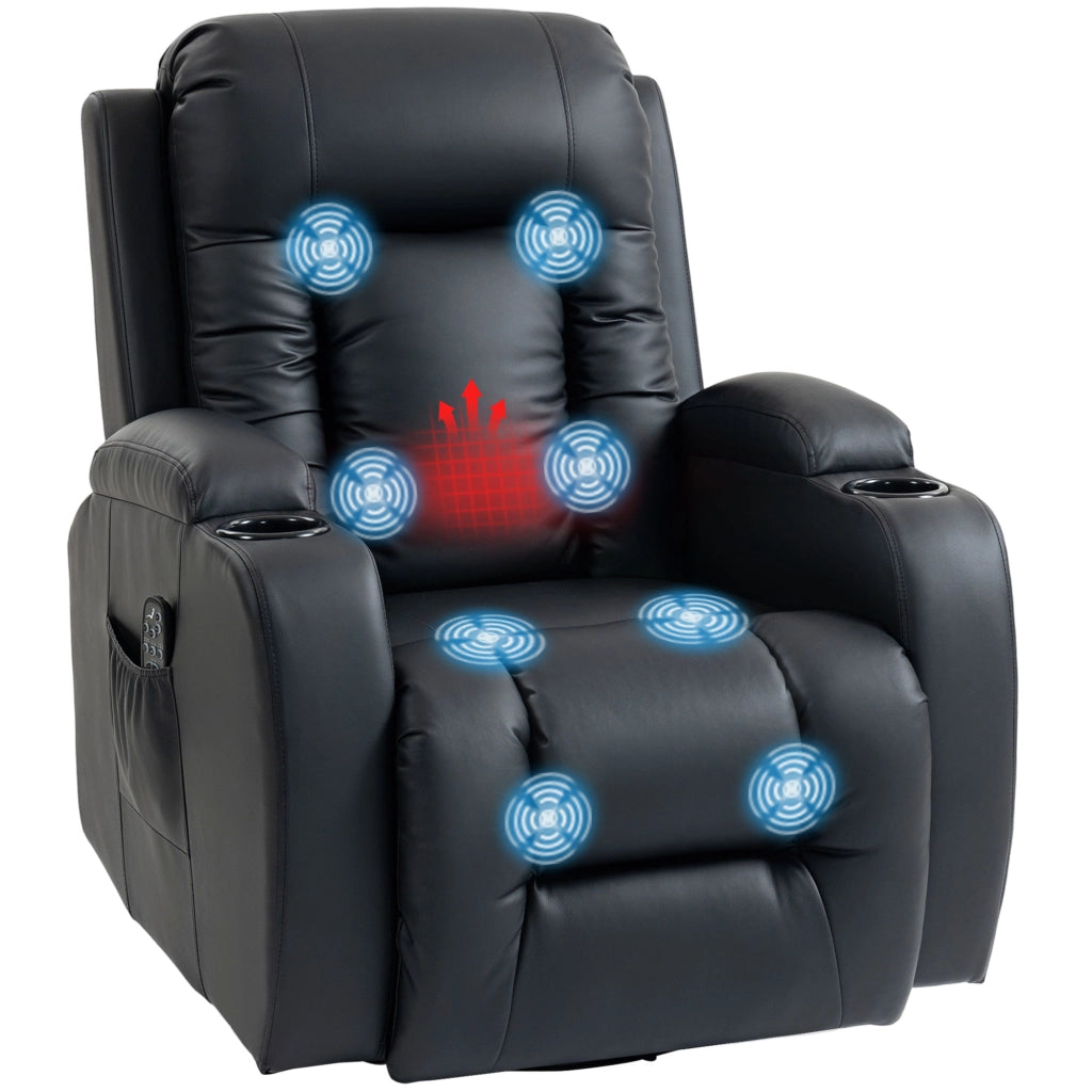 Poltrona Relax Massaggiante Elettrica con Riscaldamento ¨C Xylo ¨C Reclinabile Girevole 360¡ã Nero