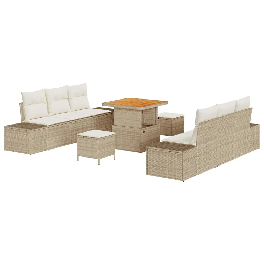 Set Divano da Giardino con cuscino 9 pcs Beige Poly Rattan