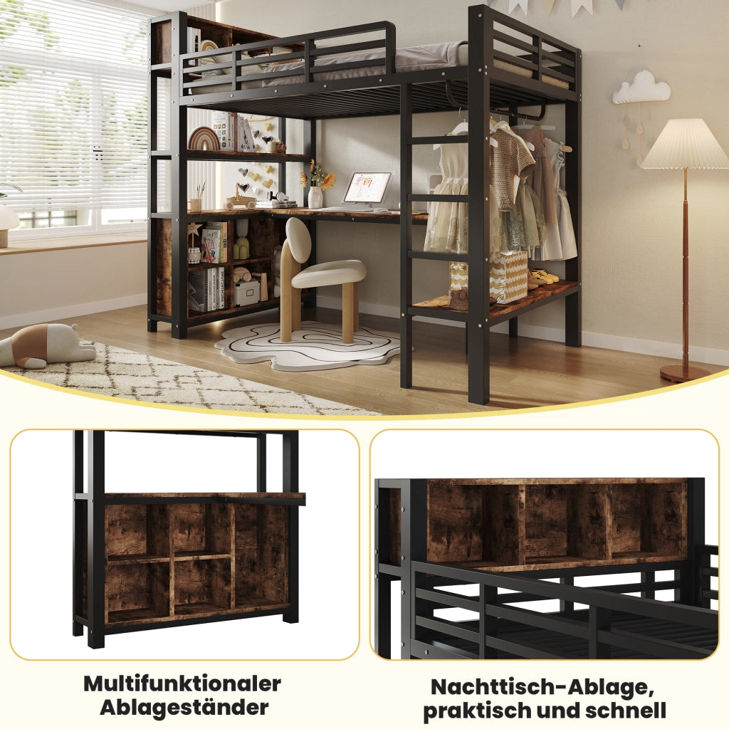 letto a castello mdf metallo nero 90 x 200 cm