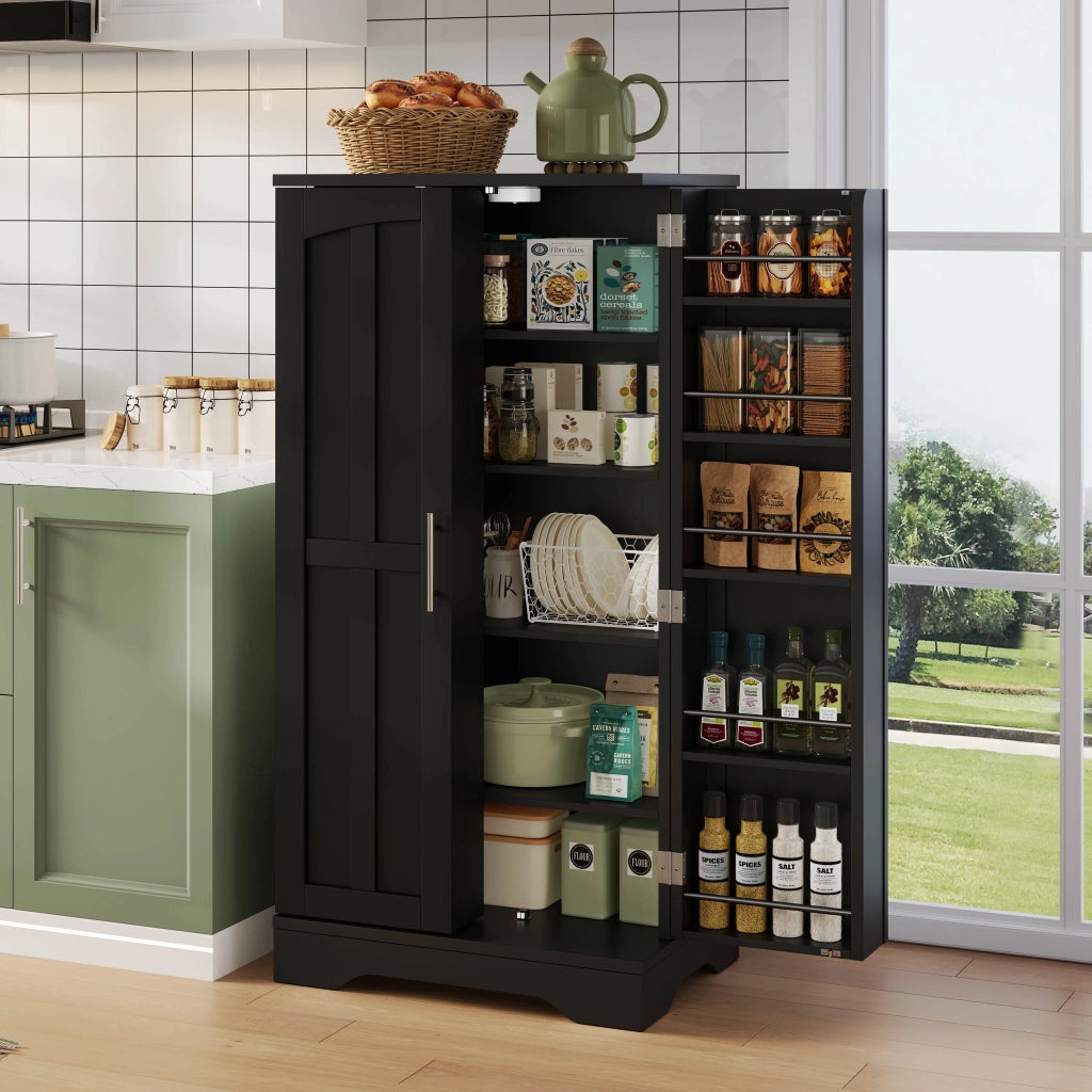 Armadio da cucina con LED - Zephmum - 120x60x40 cm - Nero - Luci sensore, ante regolabili
