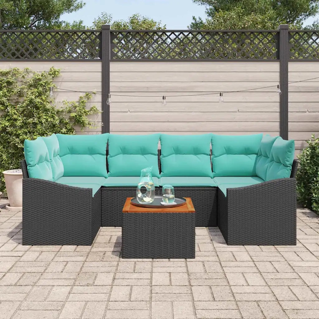 Set Divano da Giardino con cuscino 7 pcs Nero polyrattan 3347788