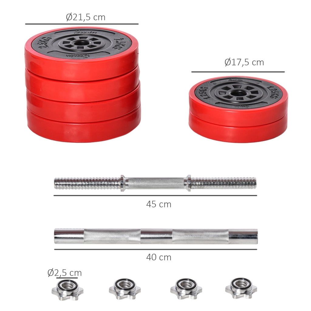 Set di manubri e bilanciere regolabile 30 kg ¨C zephmum ¨C rosso+nero 21,5x21,5x3,8 cm