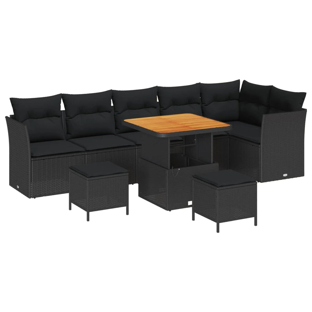 Set Divano da Giardino con cuscino con archiviazione 9 pcs Nero