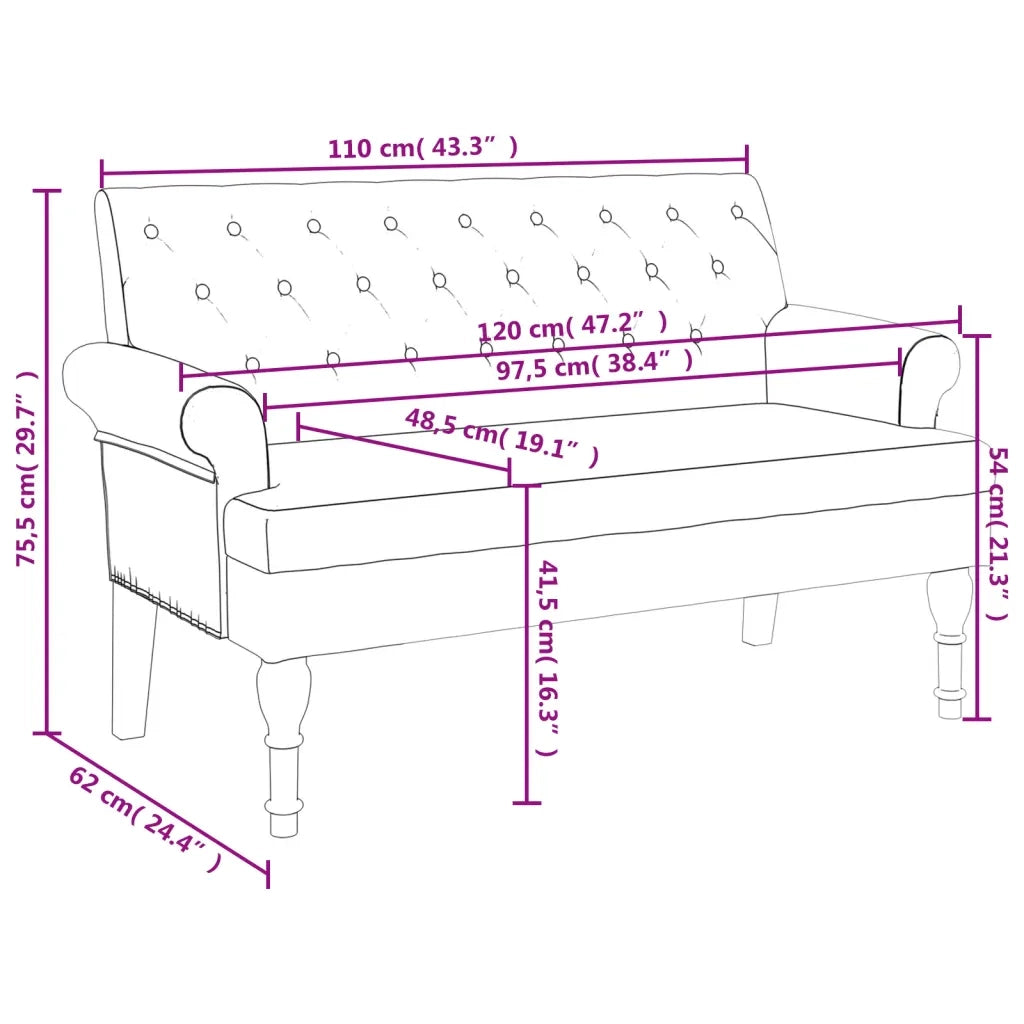 Panca con Schienale-Divano Sedia Grigio Chiaro 120x62x75,5 cm in Tessuto