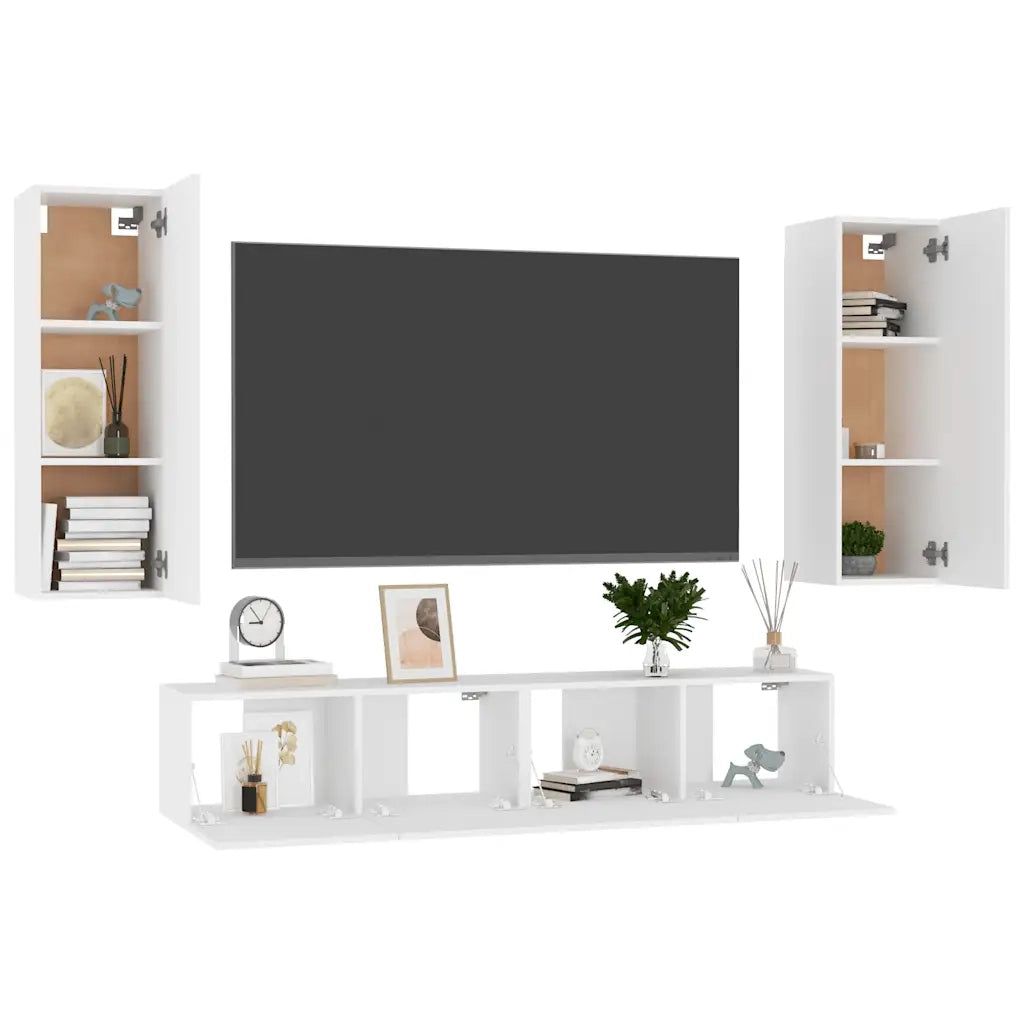 Set Mobili Porta TV 4 pz | Armadietto TV | Mobile Porta TV Bianco in Legno Multistrato