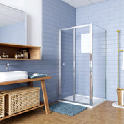 185cm Box Doccia Angolare Porta a Soffietto con Parete Fissa 100x76cm in Vetro Temperato Trasparente 5 mm Profilo Cromo Lucido