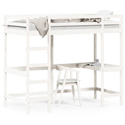 Letto singolo | Letto per adulti | Letto Soppalco con Scrivania Bianco 90x200 cm Massello Pino