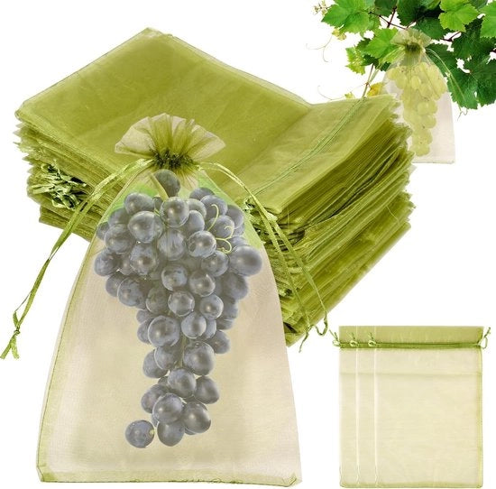 Sacchi di protezione per frutta con cordino - 23x17 cm - 200 pezzi - Sacchi riutilizzabili per protezione di uva, mango, mele, melagrane, pesche e altri frutti - Tessuti organza per coltivazione di frutta naturale