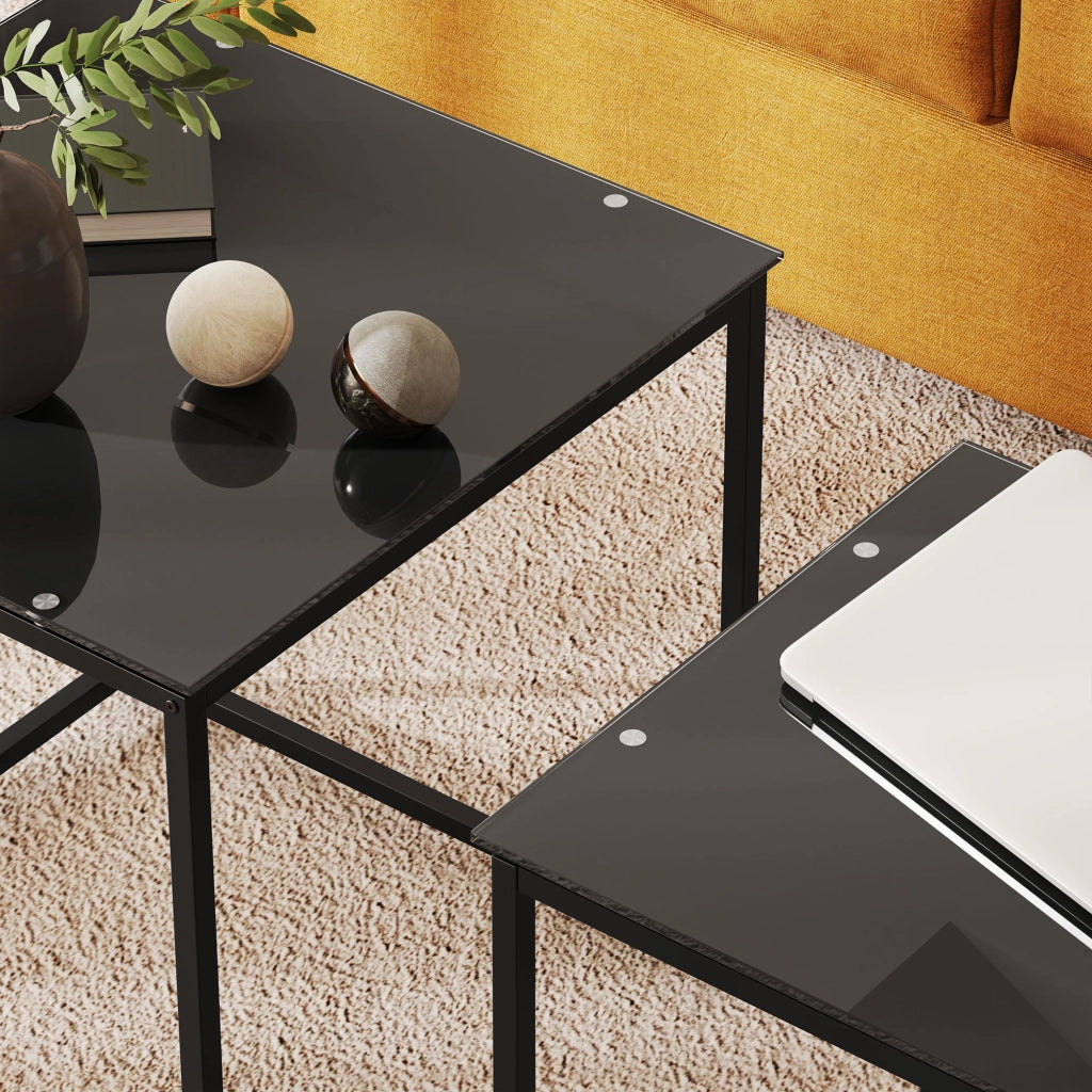 TAVOLINI DA SALOTTO Set da 2 pezzi 42/50 cm Vetro temperato Nero