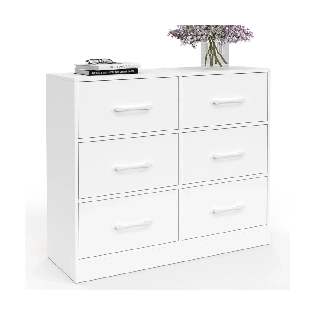 IDMarket - Cassettiera in tessuto a 6 cassetti UPPAH 80 cm in legno bianco