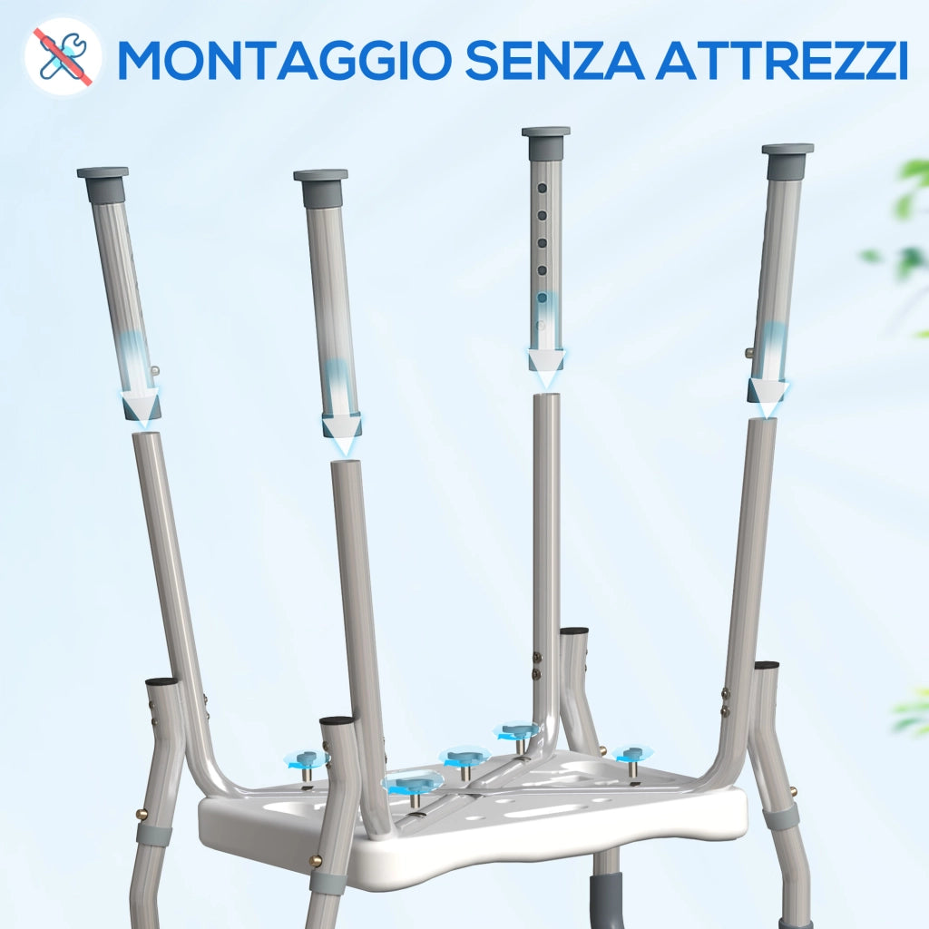 Sgabello Doccia Regolabile con Braccioli ¨C Xylo ¨C Alluminio HDPE EVA 52x45x57-69cm