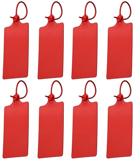 Etichette di spedizione 100 pezzi - Etichette acqua-resistenti - Sigilli di sicurezza con chiusura automatica - Adesivi abrasivi - 250 mm - Rosso - Etichette