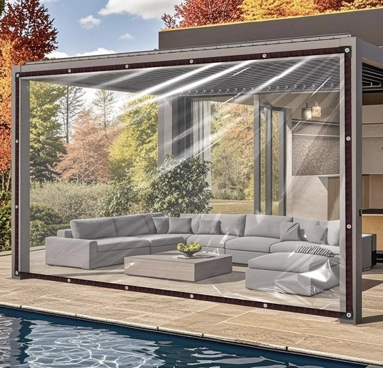 Tappeto di Copertura Translucido - 2 x 4 m - Impermeabile e Duraturo - Con Oculi per l'Appoggio - Per Balcone, Tenda, Auto e Uso Esterno