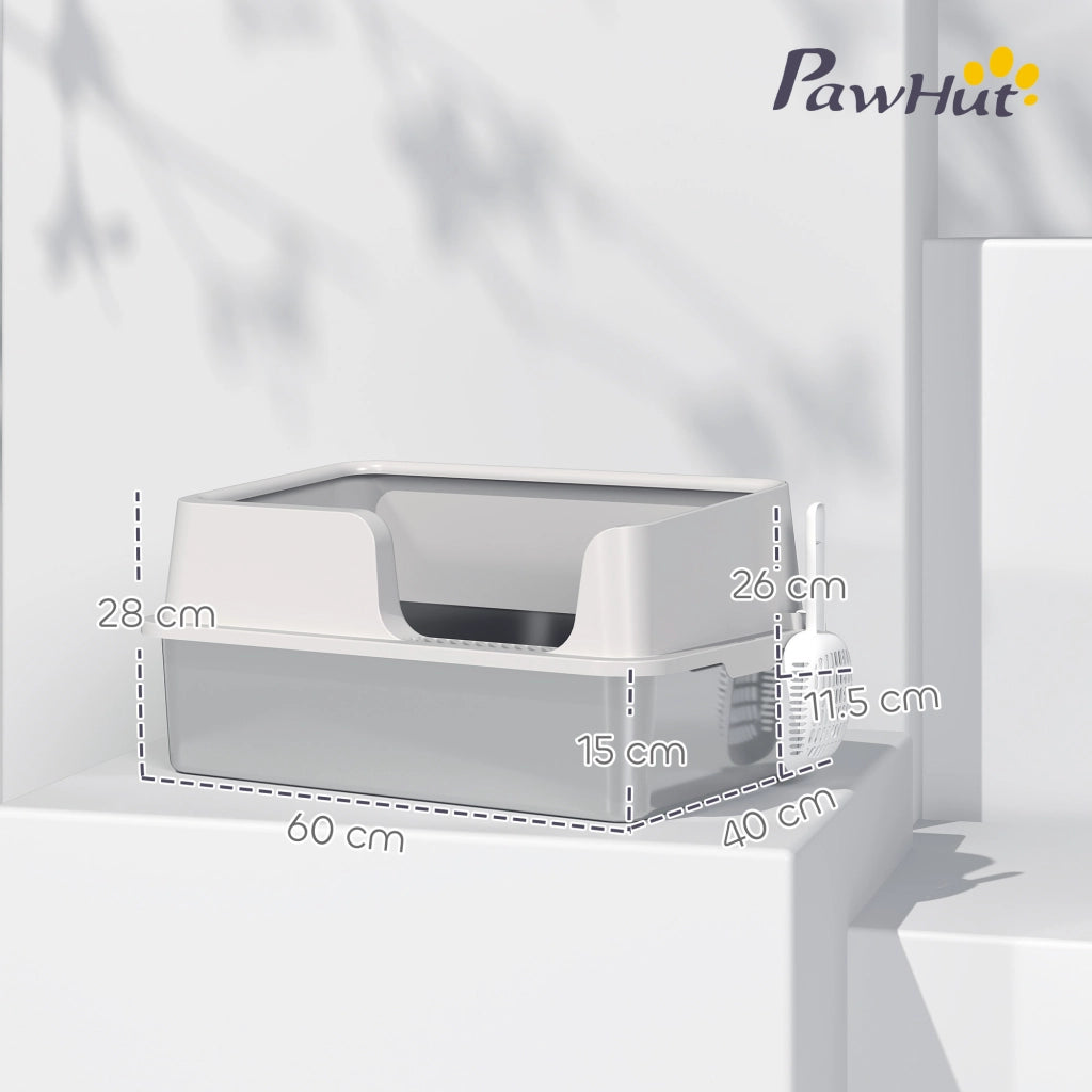 Lettiera per Gatti con Vassoio ¨C Minimal ¨C Acciaio Inox, Grigio, 60x40x28 cm