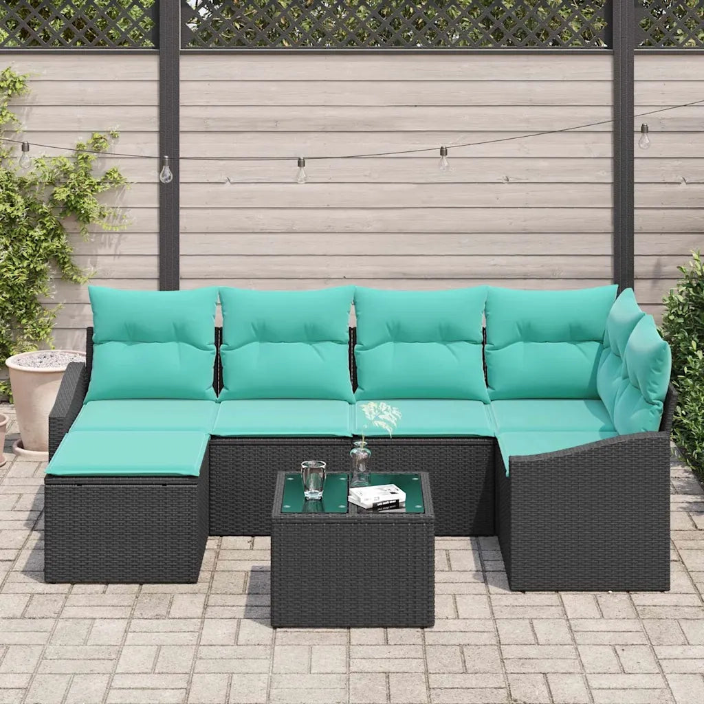 Set di divani con cuscino 7 pcs Nero polyrattan 3346806