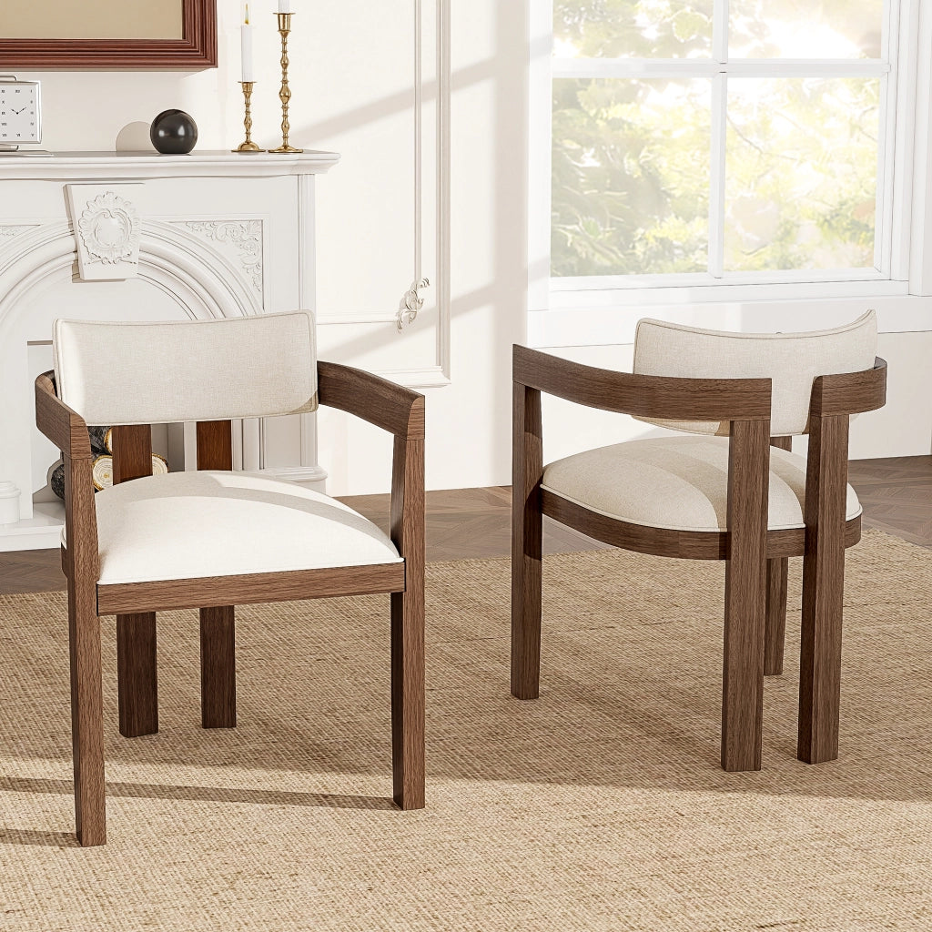 Set da 6 sedie da pranzo in legno massiccio con braccioli, rivestimento in lino, colore noce