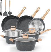 Set di Pentole e Padelle 13 pezzi - Cottura senza Smalto per Cucina Induzione Pietra (Nero)