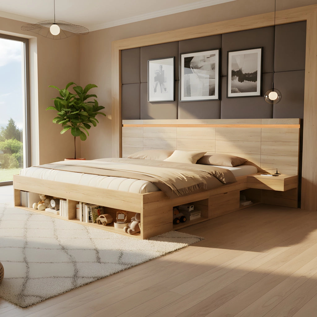 Letto Contenitore 180x200 cm; Letto Matrimoniale; USB; Type-C; LED e 2 Comodini