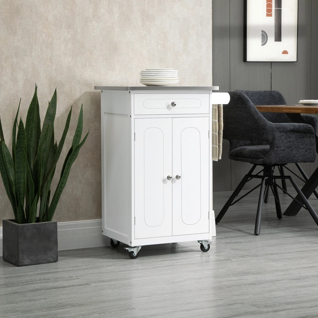 Carrello da cucina con cassetto e ripiani ¨C Minimal ¨C Bianco acciaio inox MDF