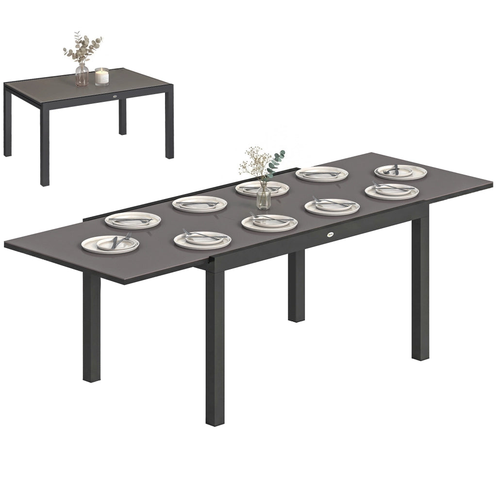 Tavolo da Giardino Allungabile ¨C Minimal ¨C Vetro Temperato, Alluminio, Nero, 140/240x90 cm
