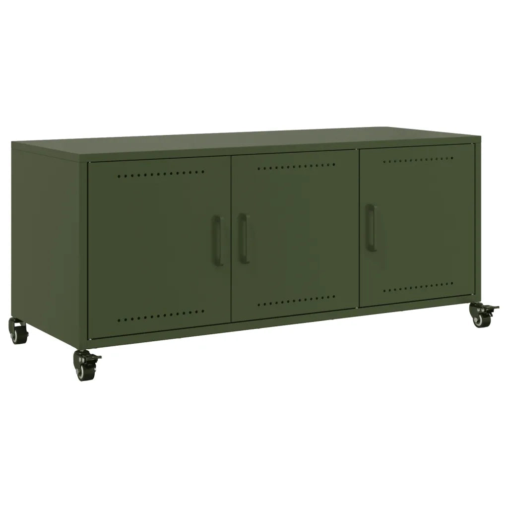 Mobile TV Verde Oliva 100,5x39x43,5cm Acciaio Laminato a Freddo