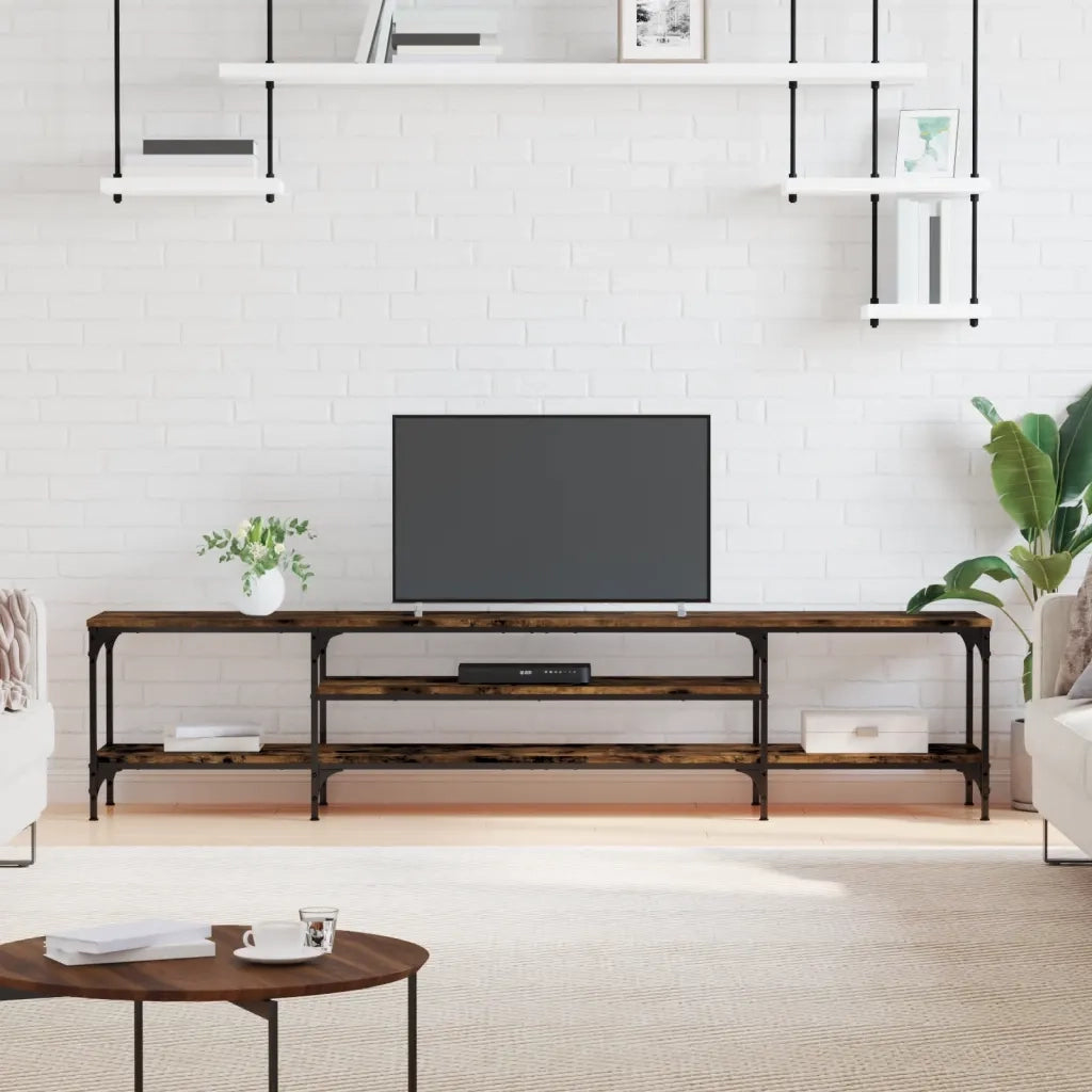 Mobile TV-Credenza per TV-Console TV Rovere Fumo 201x35x45 cm in Legno Multistrato e Ferro