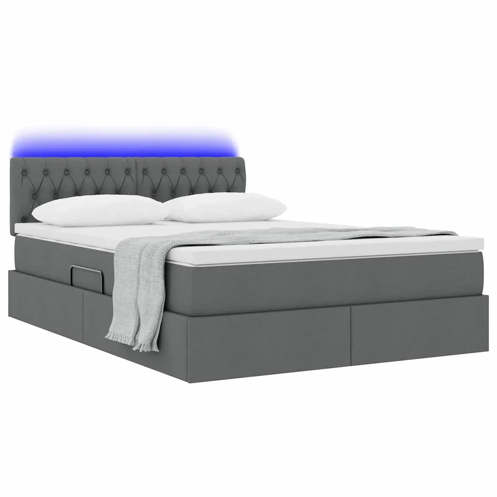 Letto con contenitore e LED Grigio scuro 140 x 190 cm Tessuto 3371206