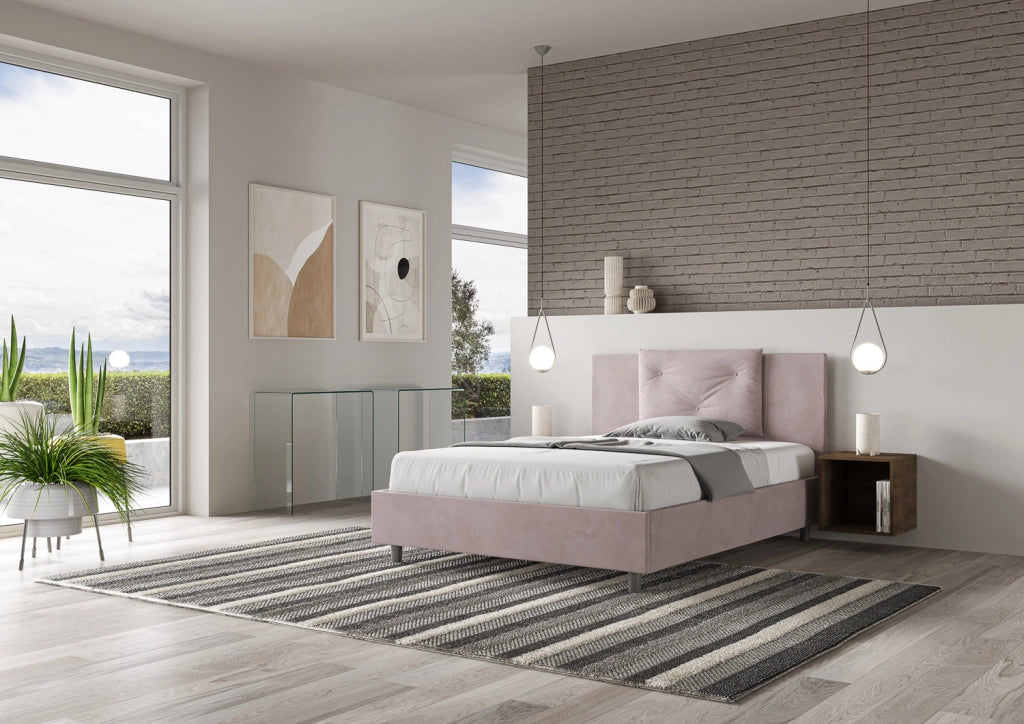 BS COM Letto una piazza e mezza contenitore imbottito 130x200 microfibra glicine