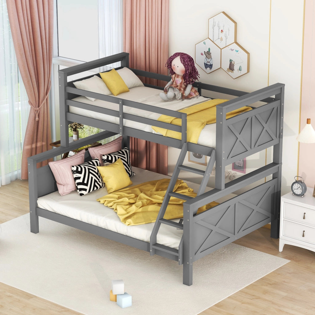 DESMIU Letto a castello 90 × 200 cm e 140 × 200 cm 2 posti con scala, sponde di sicurezza, senza materasso, grigio
